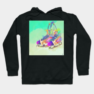 Ice Hockey Skates on Aqua Hoodie